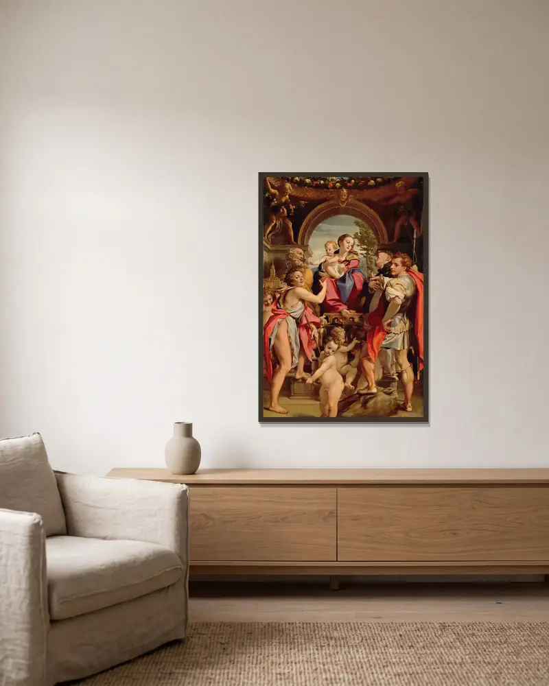 Madonna of St. George av Correggio inramad på en vägg