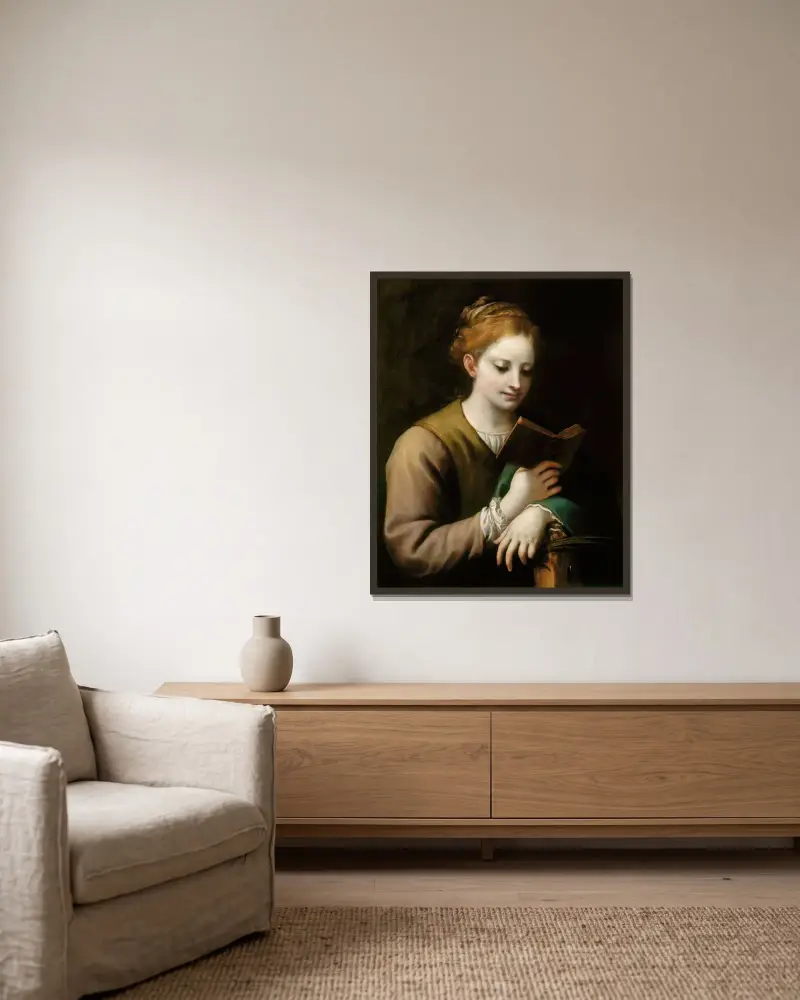 Sankta Katarina läsande av Correggio inramad på en vägg