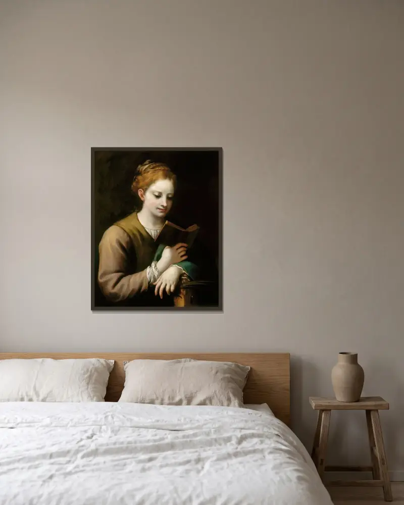 Sankta Katarina läsande av Correggio inramad på en vägg