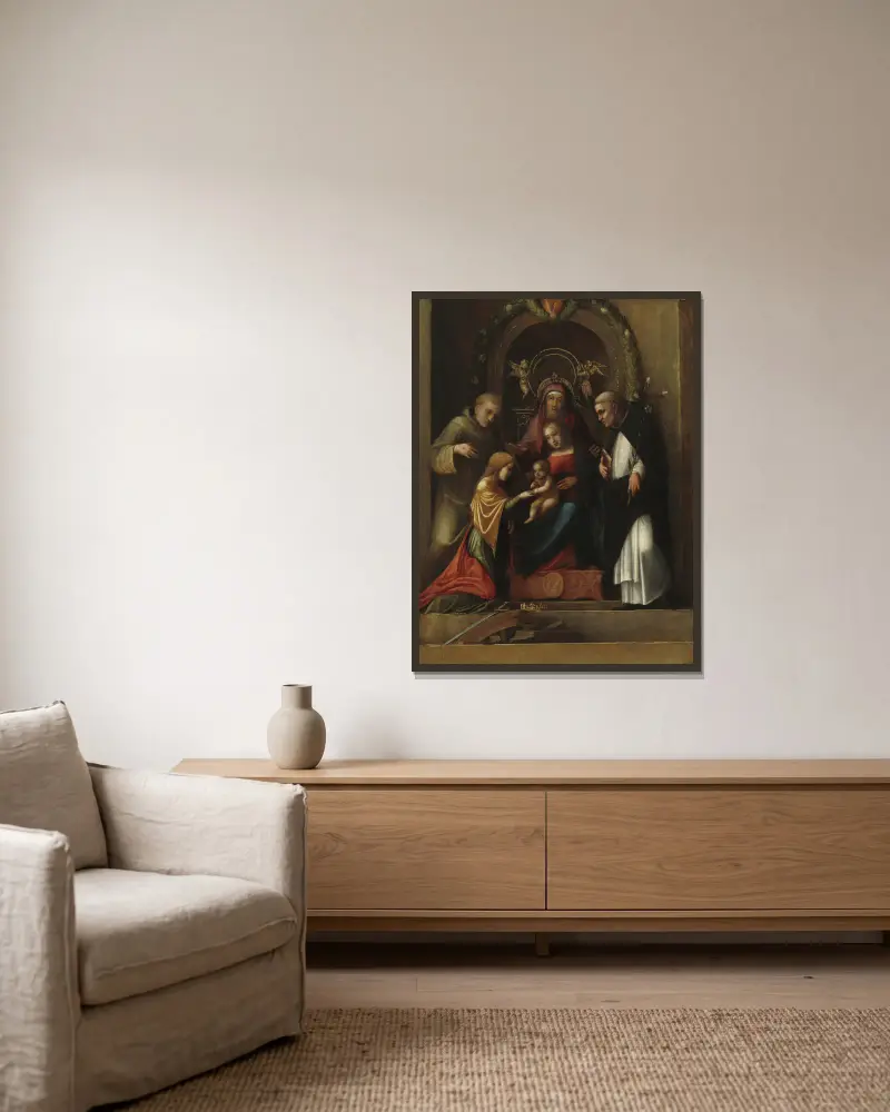 The Mystic Marriage of Saint Catherine, 1510 – nr 2 av Correggio inramad på en vägg