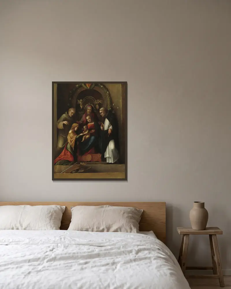 The Mystic Marriage of Saint Catherine, 1510 – nr 2 av Correggio inramad på en vägg