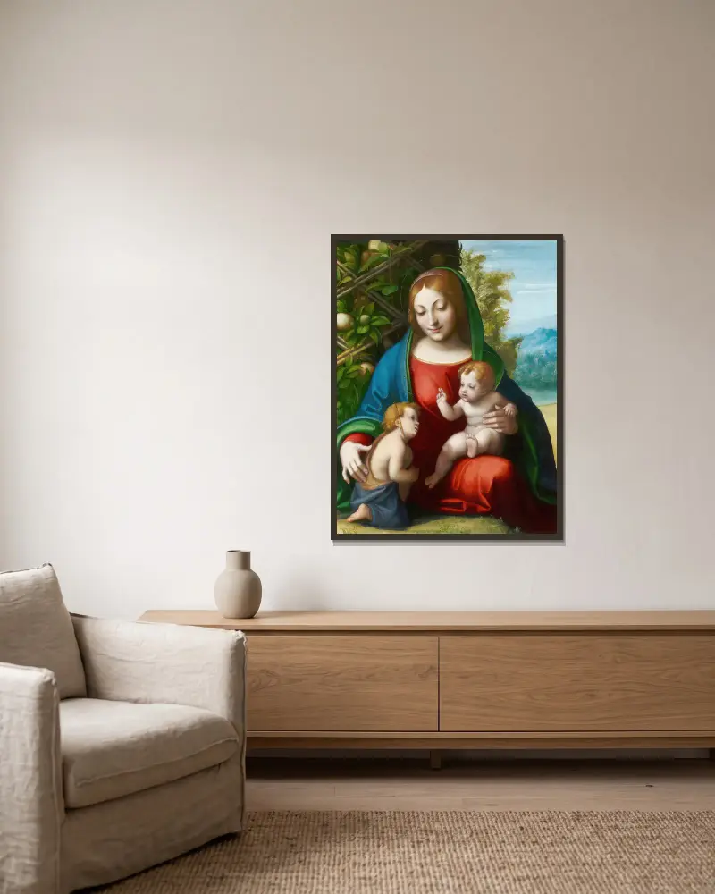 Virgin and Child with the Young Saint John the Baptist av Correggio inramad på en vägg
