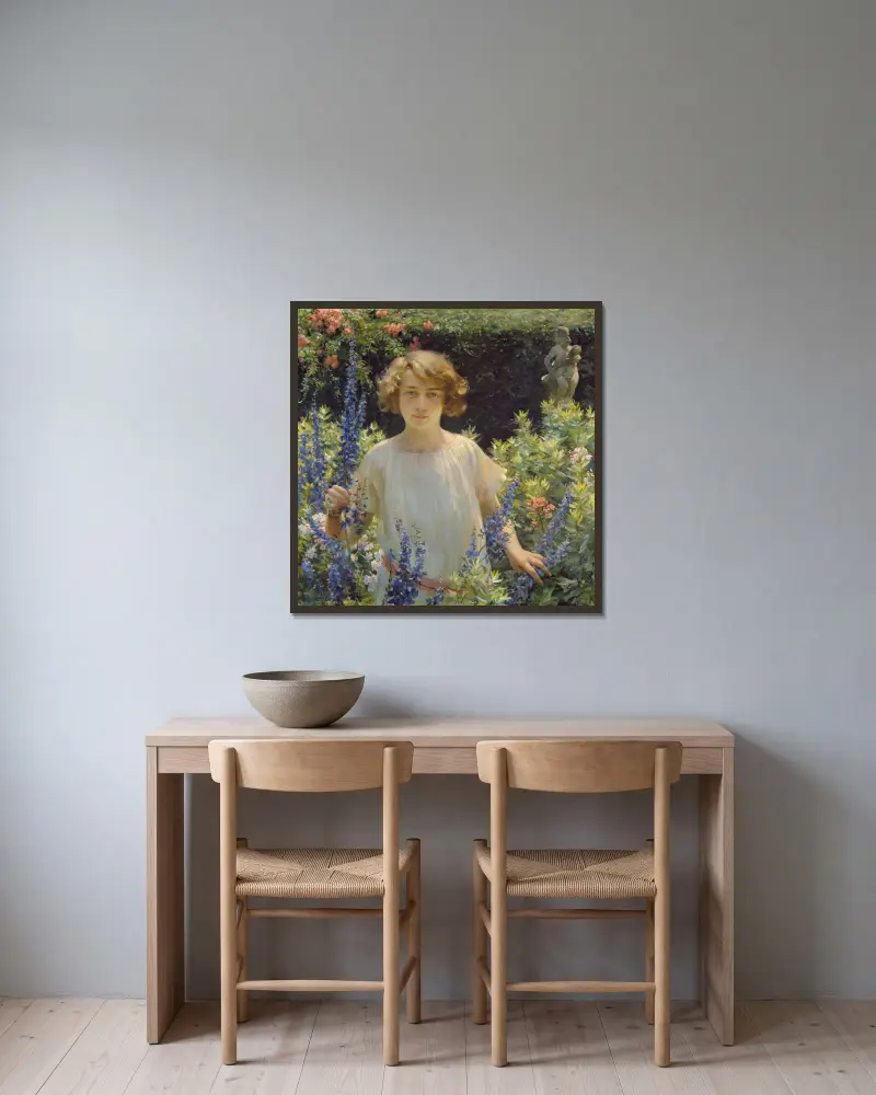 Betty Gallowhur (Betty Newell) av Charles Courtney Curran inramad på en vägg