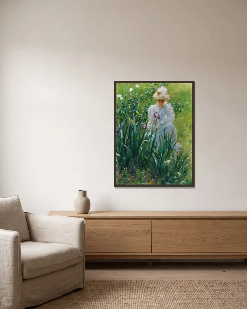 Das Irisbeet von Charles Courtney Curran gerahmt an einer Wand