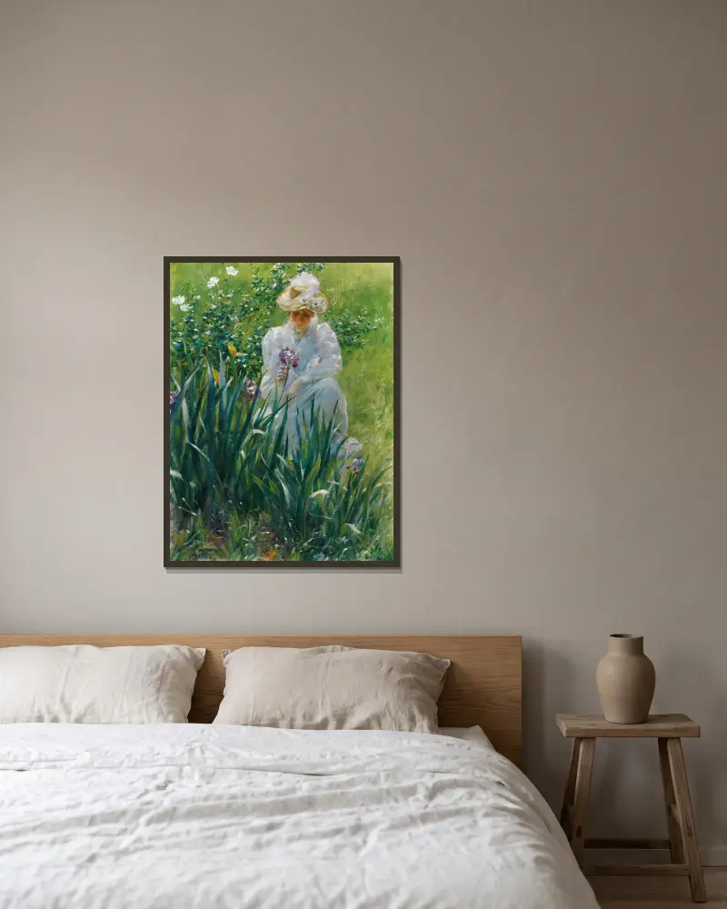 Das Irisbeet von Charles Courtney Curran gerahmt an einer Wand
