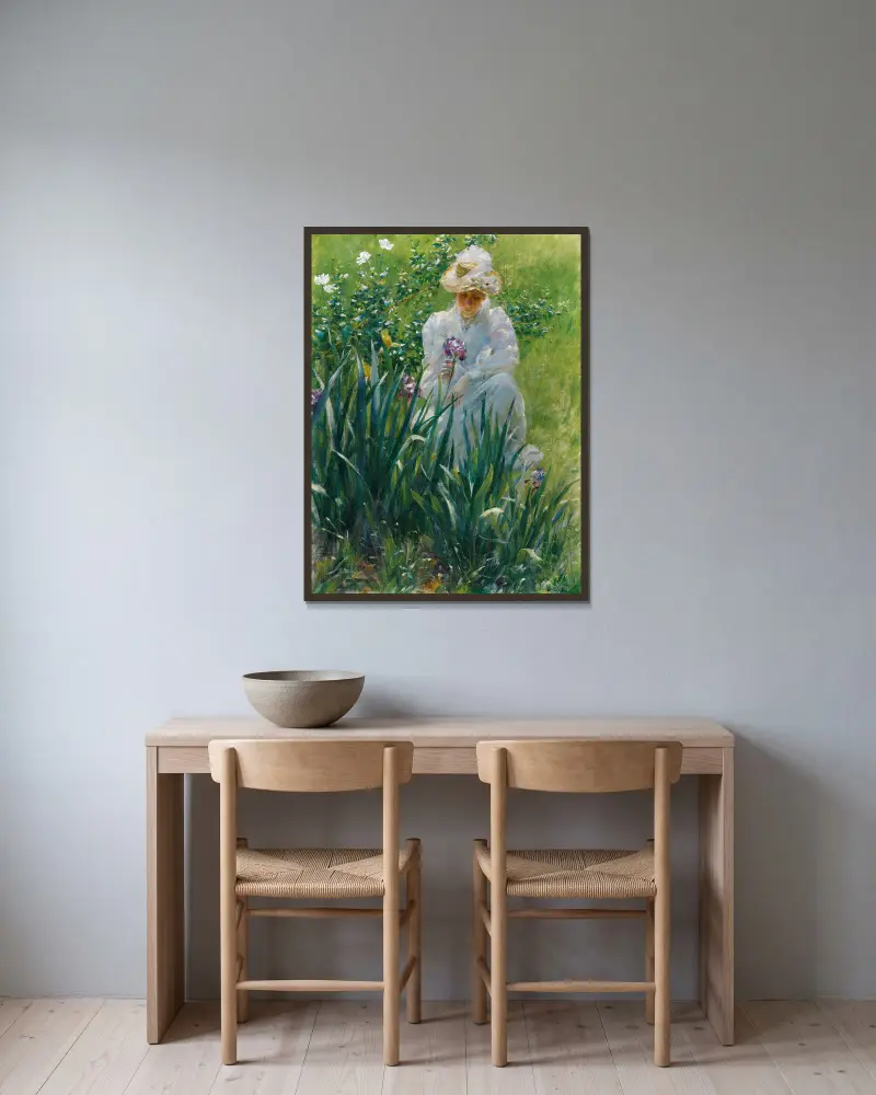 Das Irisbeet von Charles Courtney Curran gerahmt an einer Wand