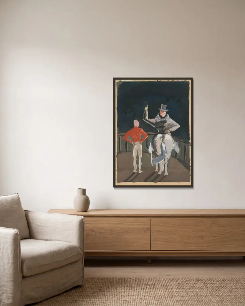 Zirkusmotiv von Cyprián Majerník gerahmt an einer Wand