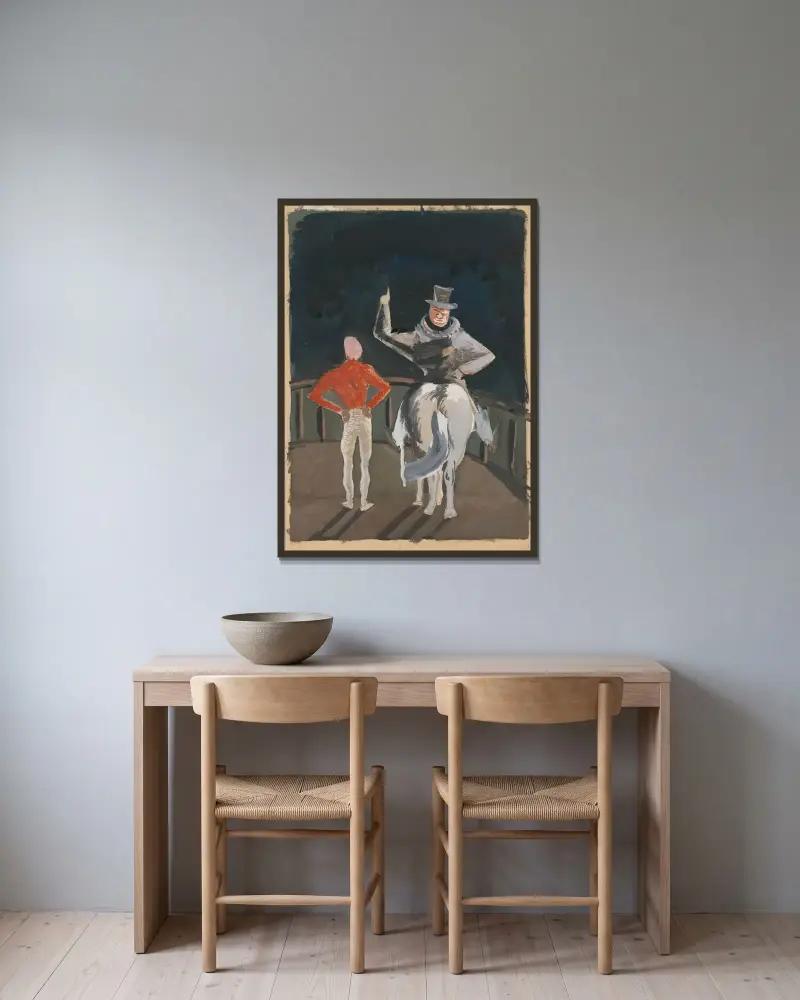 Zirkusmotiv von Cyprián Majerník gerahmt an einer Wand