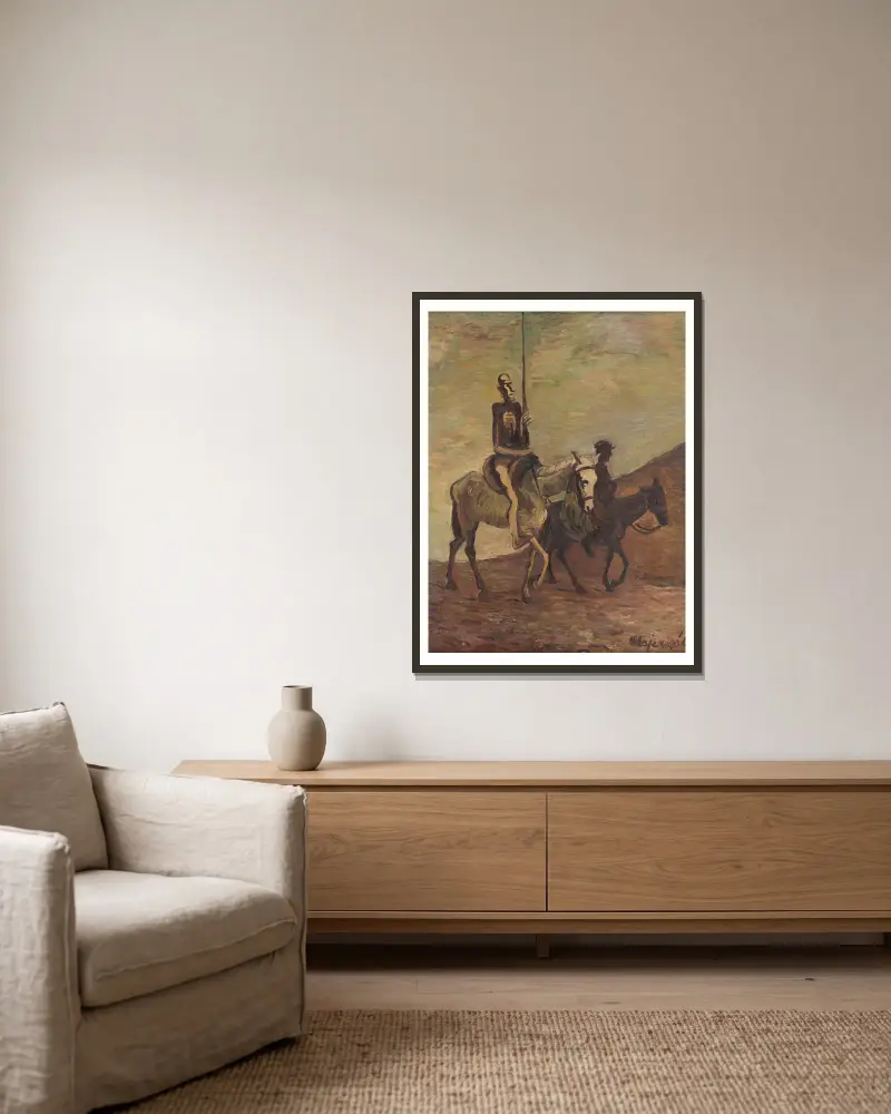 Don Quichotte and Sancho Panza av Cyprián Majerník inramad på en vägg