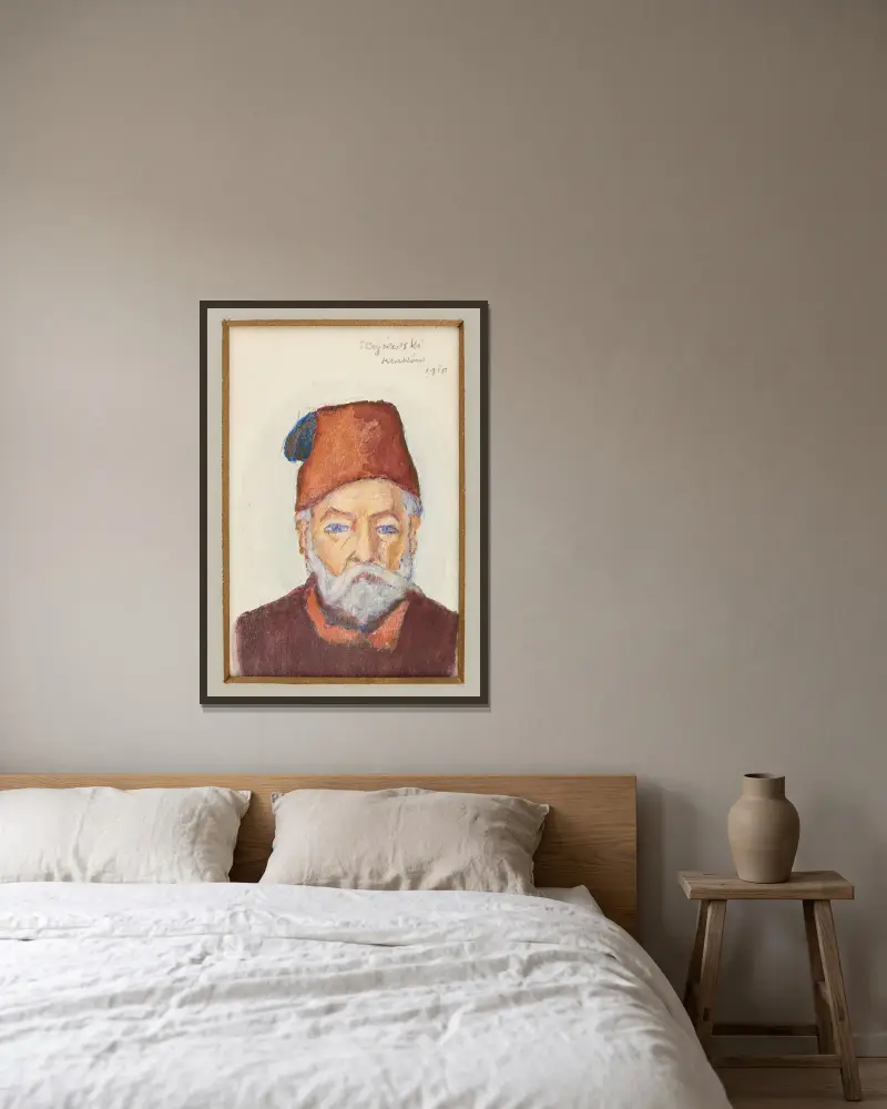 Bust of an old man in a fez av Tytus Czyżewski inramad på en vägg