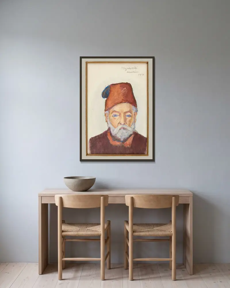 Bust of an old man in a fez av Tytus Czyżewski inramad på en vägg