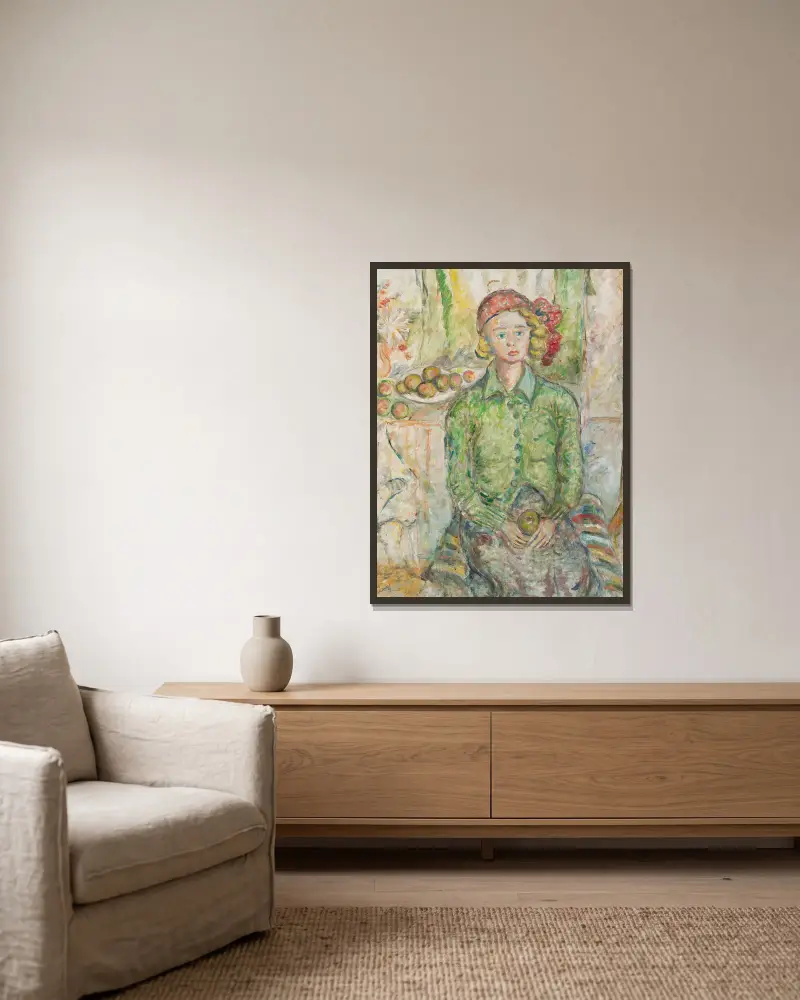 Mädchen mit Apfel von Tytus Czyżewski gerahmt an einer Wand