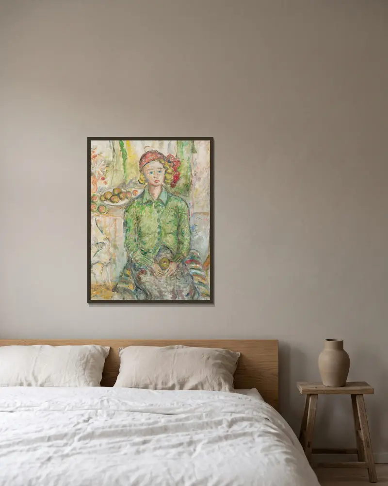 Mädchen mit Apfel von Tytus Czyżewski gerahmt an einer Wand
