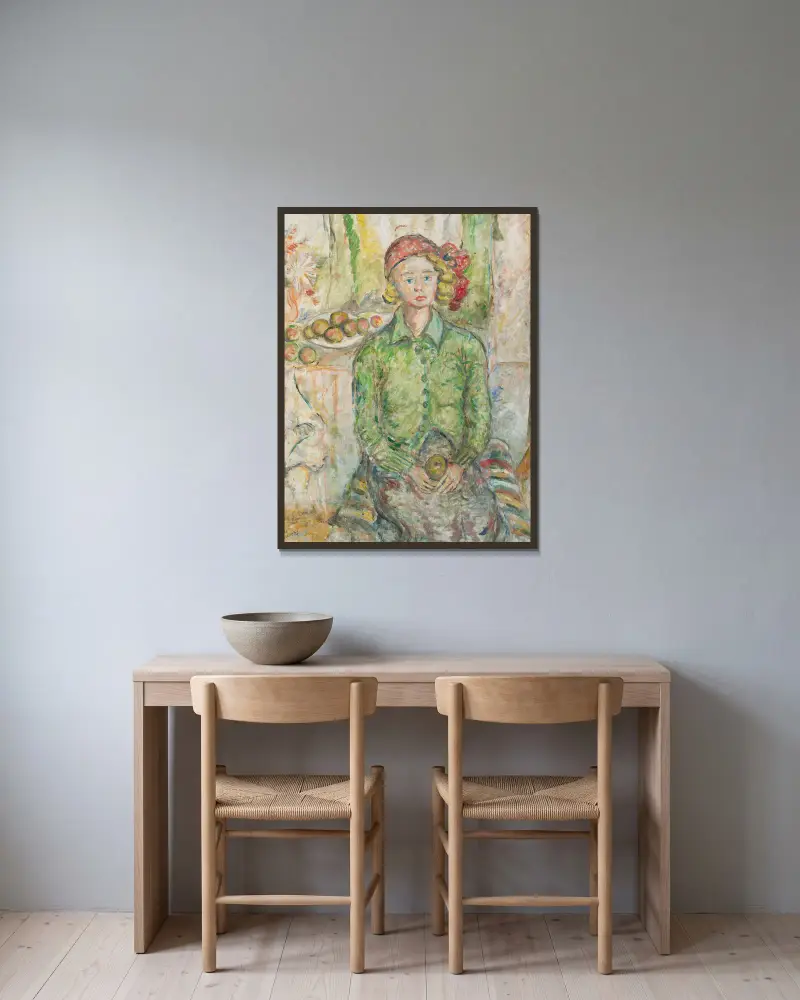 Mädchen mit Apfel von Tytus Czyżewski gerahmt an einer Wand