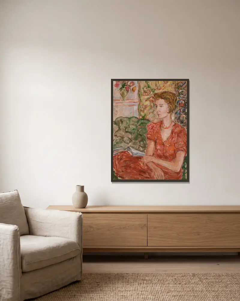 Portrait of Magdalena Potworowska av Tytus Czyżewski inramad på en vägg