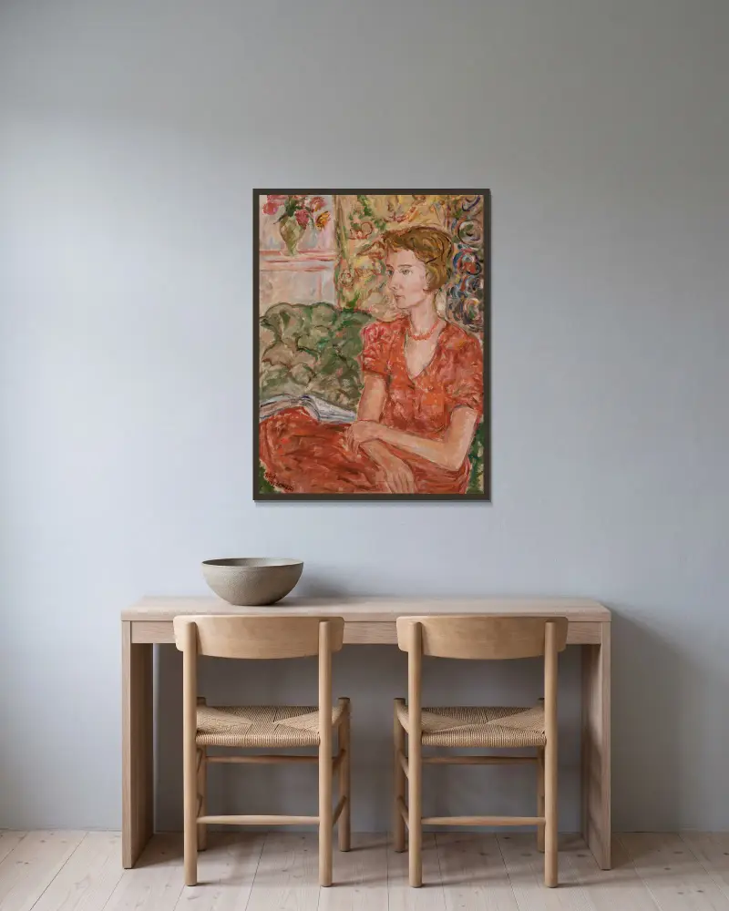 Portrait of Magdalena Potworowska av Tytus Czyżewski inramad på en vägg