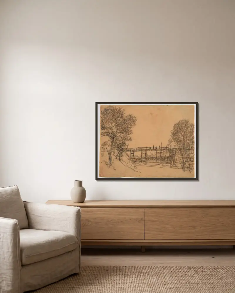 Brücke über einen Kanal von Feliks Jabłczyński gerahmt an einer Wand
