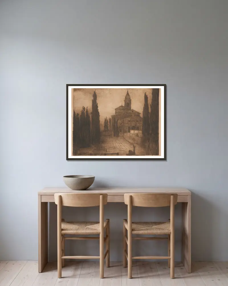 Cypresses near Siena av Feliks Jabłczyński inramad på en vägg