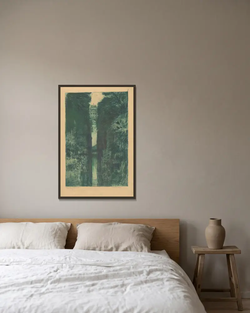 Blick auf das Belweder von der Seite des Łazienki-Parks von Feliks Jabłczyński gerahmt an einer Wand