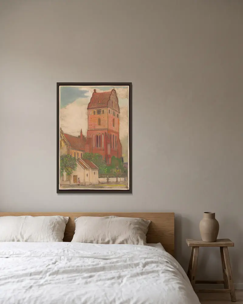 Jungfru Marias kyrka i Nowe Miasto, 1913 av Feliks Jabłczyński inramad på en vägg