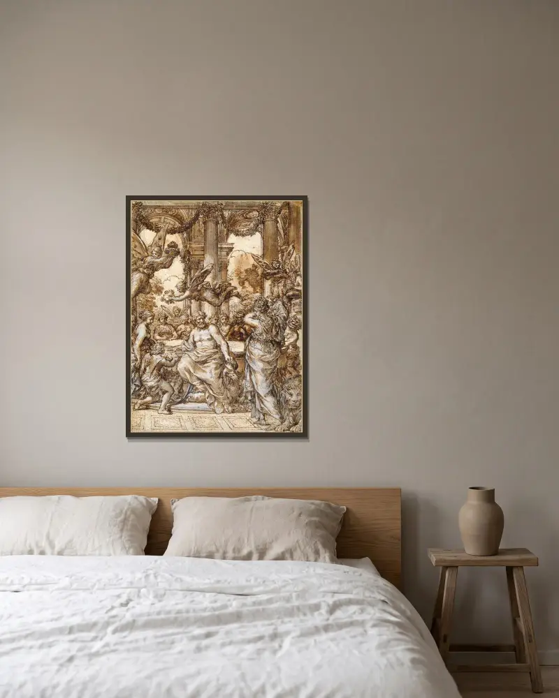 Kybele inför gudarnas råd av Pietro da Cortona inramad på en vägg