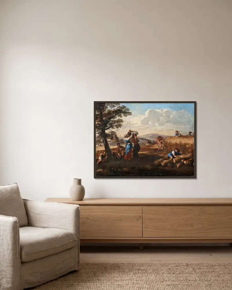 Landskap med skörd av Pietro da Cortona inramad på en vägg