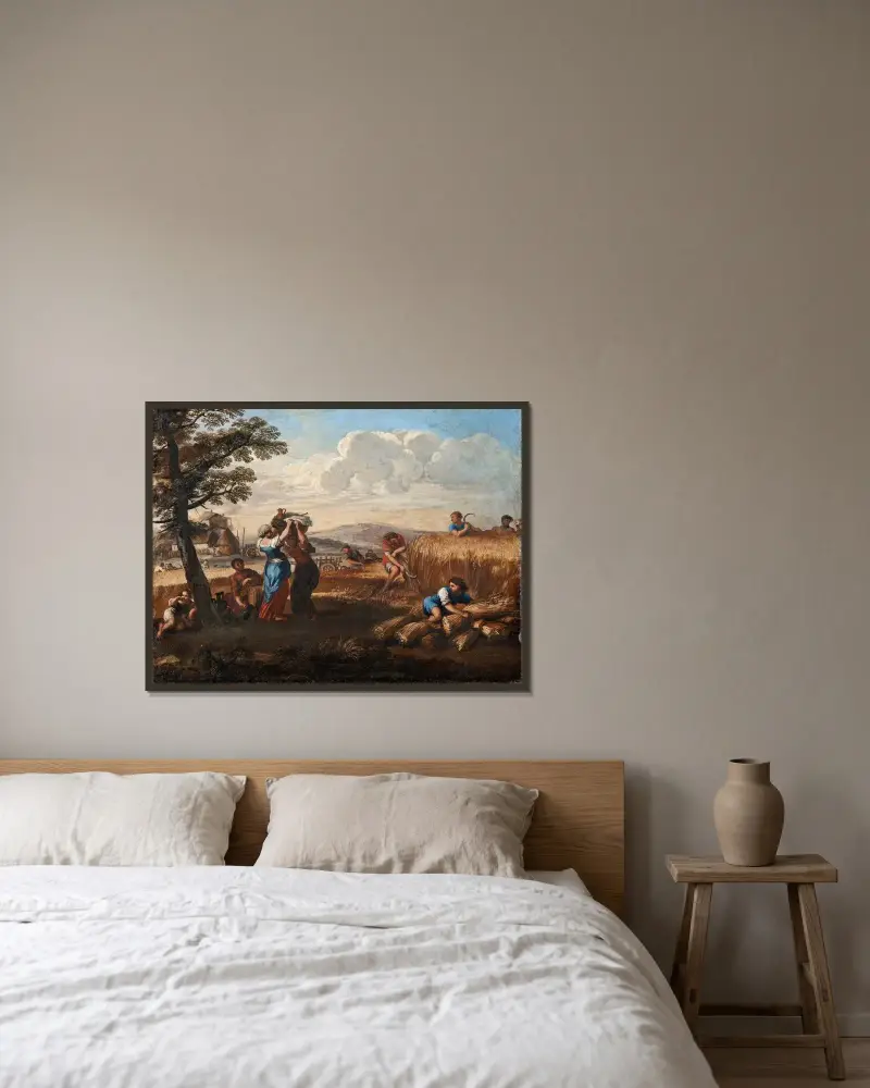 Landskap med skörd av Pietro da Cortona inramad på en vägg