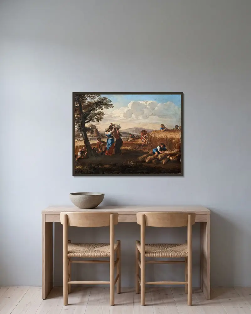 Landskap med skörd av Pietro da Cortona inramad på en vägg