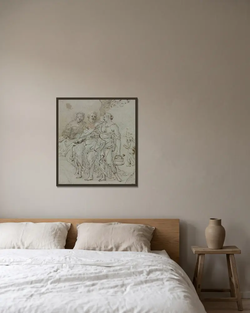 Lot und seine Töchter von Pietro da Cortona gerahmt an einer Wand