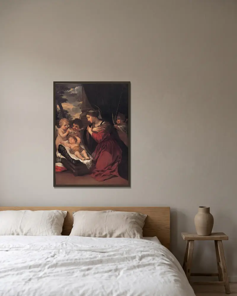 Madonnan med barnet och änglar av Pietro da Cortona inramad på en vägg
