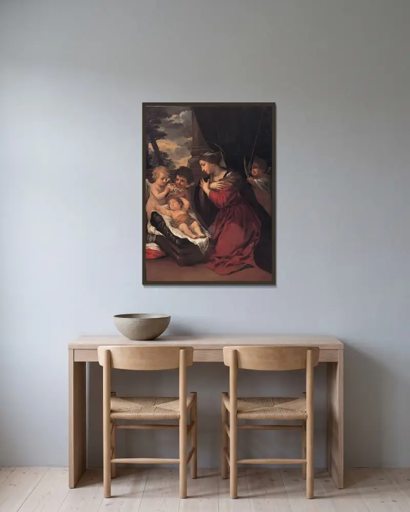 Madonnan med barnet och änglar av Pietro da Cortona inramad på en vägg
