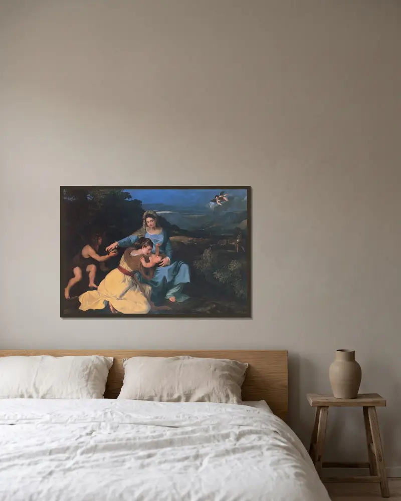 Madonna mit dem Kind, der heiligen Katharina und dem heiligen Johannes von Pietro da Cortona gerahmt an einer Wand