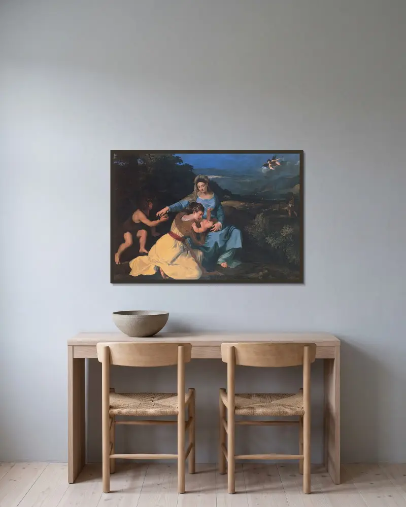 Madonna mit dem Kind, der heiligen Katharina und dem heiligen Johannes von Pietro da Cortona gerahmt an einer Wand