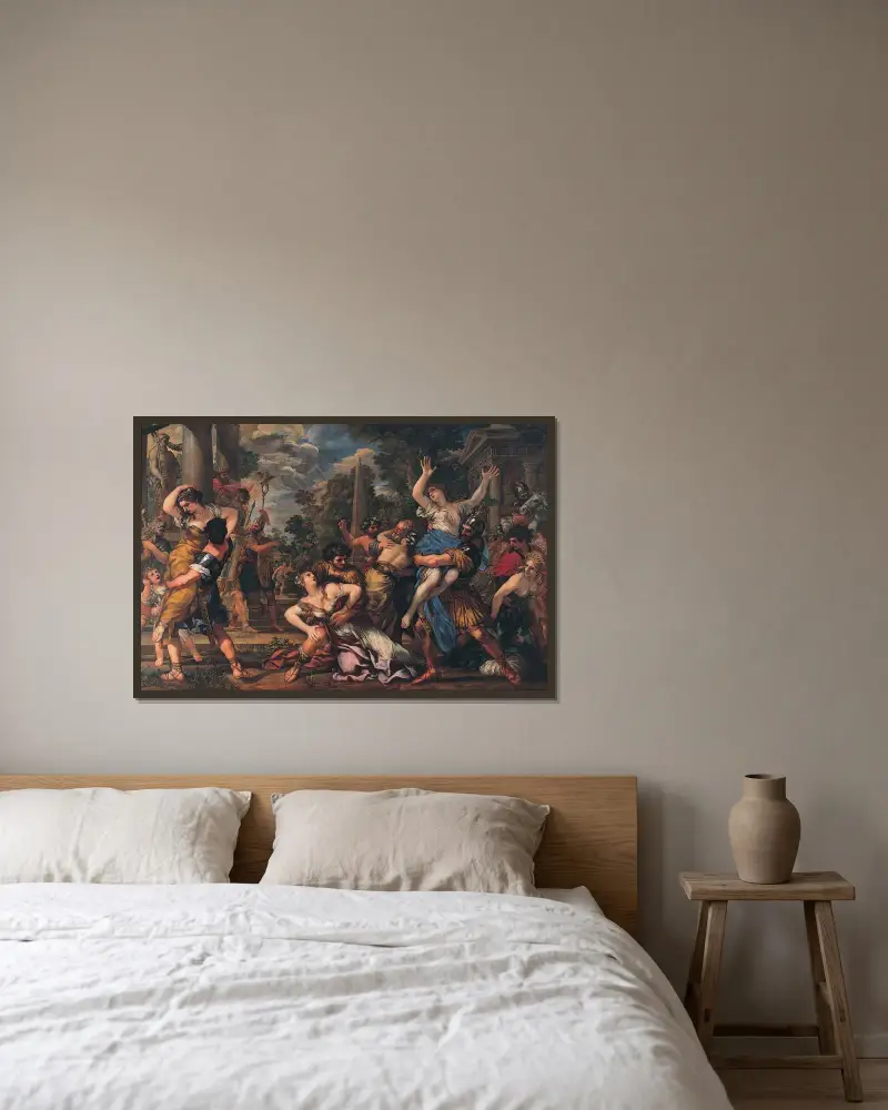 Sabinskornas bortrövande av Pietro da Cortona inramad på en vägg