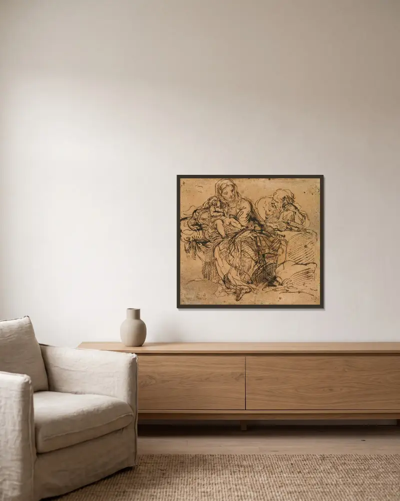 Rast auf der Flucht nach Ägypten von Pietro da Cortona gerahmt an einer Wand