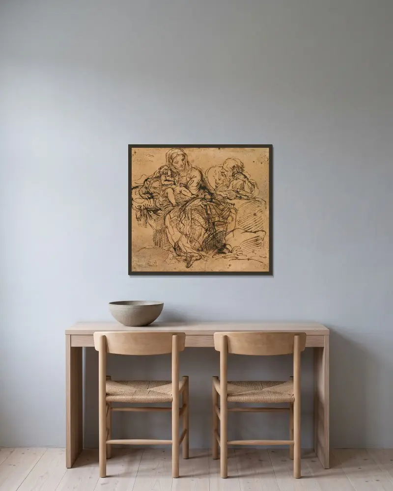 Rast auf der Flucht nach Ägypten von Pietro da Cortona gerahmt an einer Wand