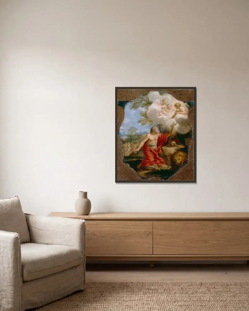 Hieronymus i öknen av Pietro da Cortona inramad på en vägg