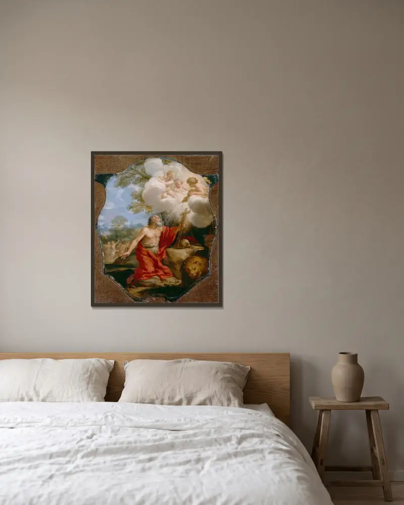 Hieronymus i öknen av Pietro da Cortona inramad på en vägg