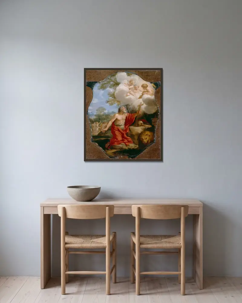 Hieronymus i öknen av Pietro da Cortona inramad på en vägg