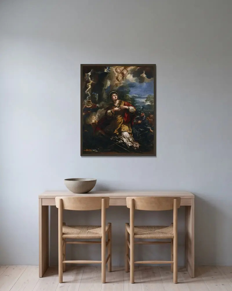 Sankta Martina vägrar tillbe avgudarna av Pietro da Cortona inramad på en vägg