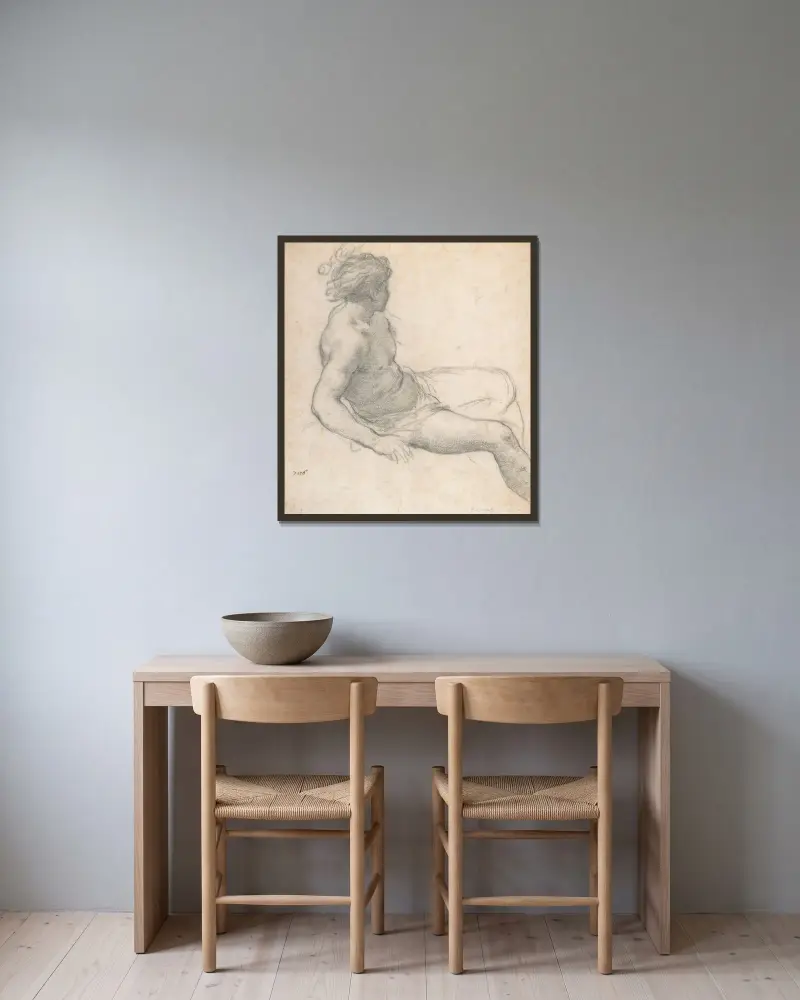 Studie av en sittande yngling för Guldåldern av Pietro da Cortona inramad på en vägg