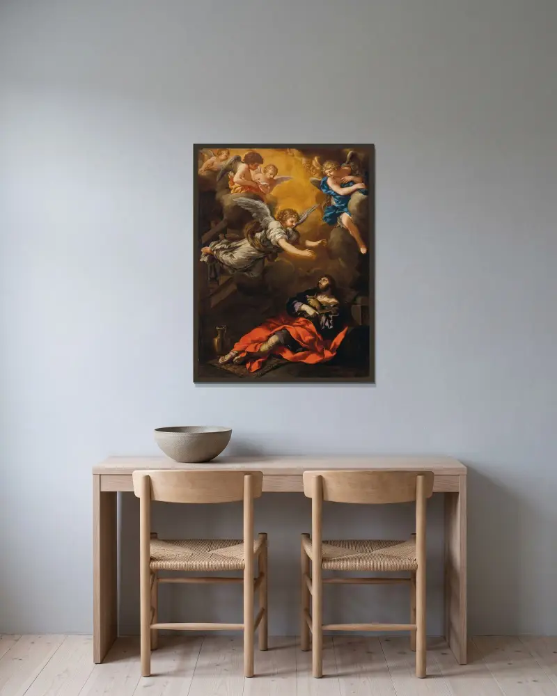 Den helige Alessios extas av Pietro da Cortona inramad på en vägg