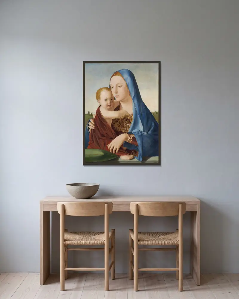Madonna and Child av Antonello da Messina inramad på en vägg