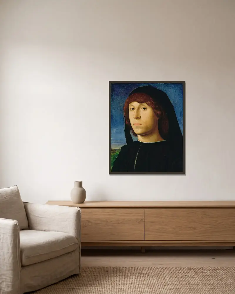 Portrait of a Man av Antonello da Messina inramad på en vägg