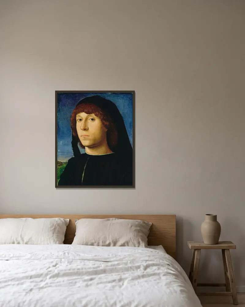 Portrait of a Man av Antonello da Messina inramad på en vägg