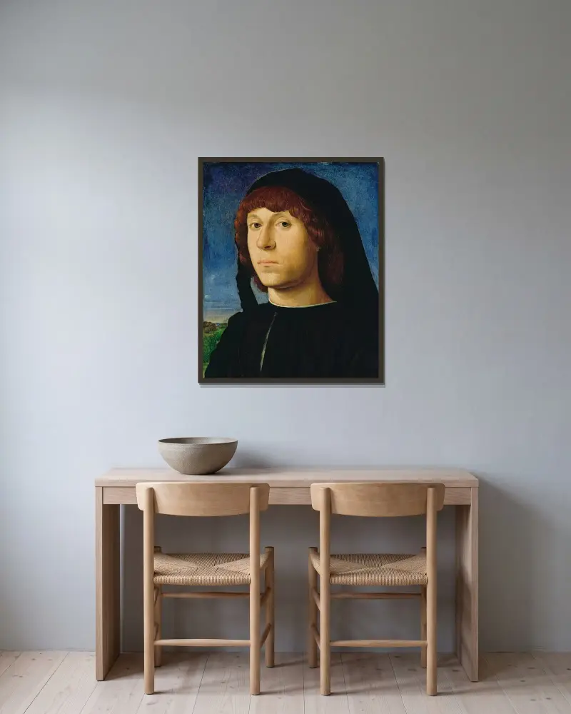 Portrait of a Man av Antonello da Messina inramad på en vägg