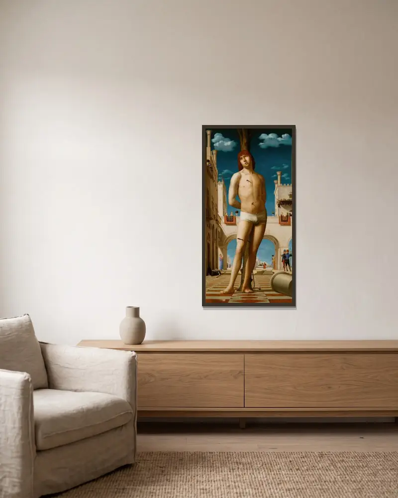 Sankt Sebastian av Antonello da Messina inramad på en vägg