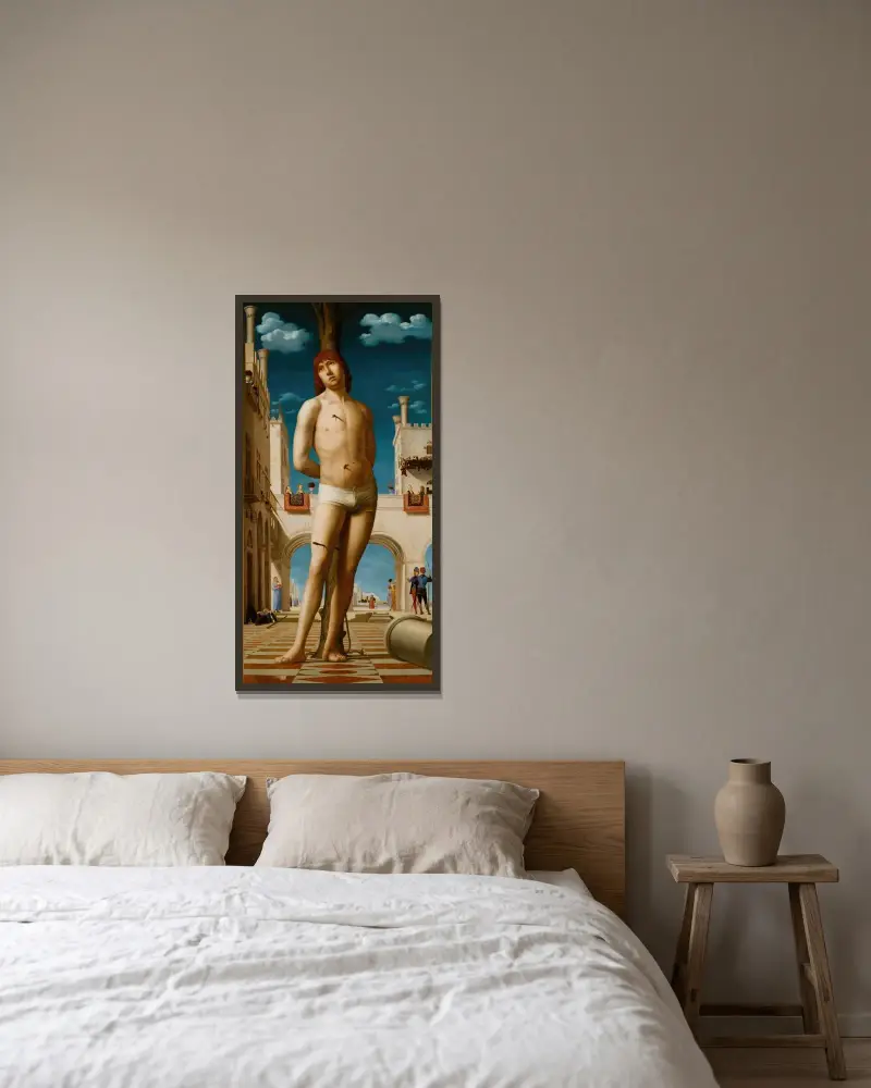 Sankt Sebastian av Antonello da Messina inramad på en vägg
