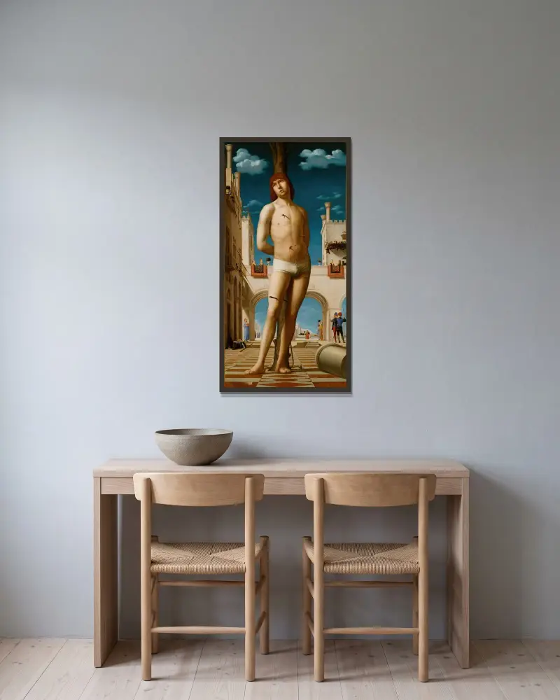 Sankt Sebastian av Antonello da Messina inramad på en vägg