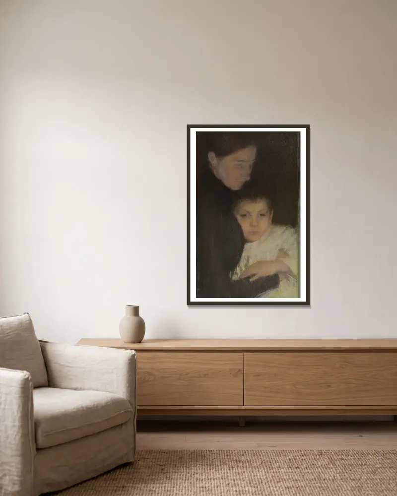 Femme et enfant av Pascal-Adolphe-Jean Dagnan-Bouveret inramad på en vägg